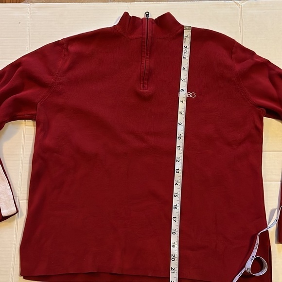 BCBGMAXAZRIA-M-Red-quarter zip, long sleeve sweater with white stripe down arms - Picture 8 of 10